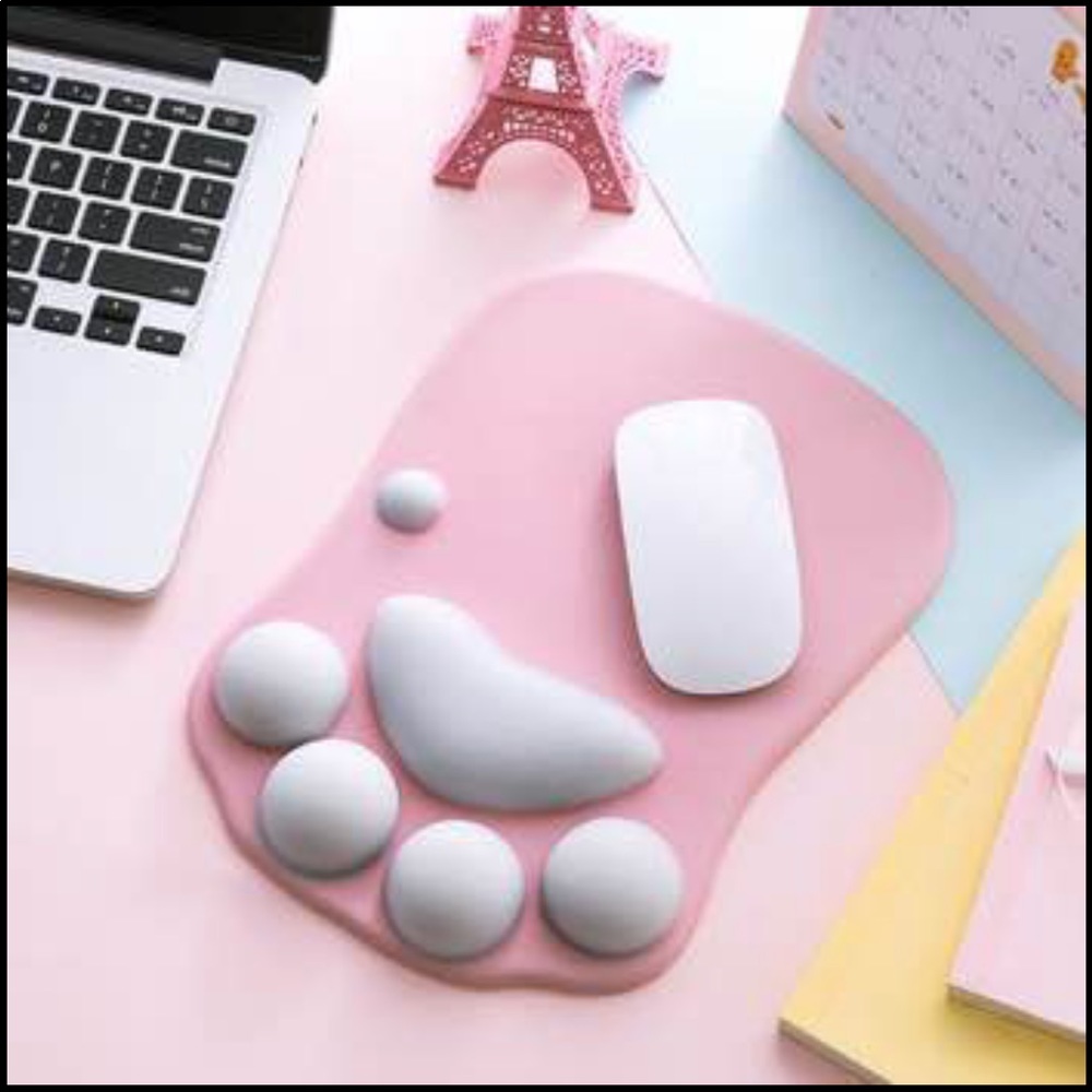 Ergonomic Pink Paw Mouse Pad with Wrist Support